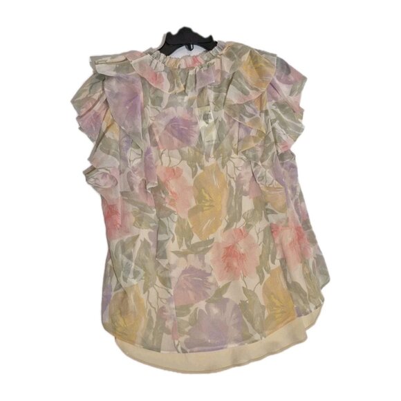 Lauren Ralph Lauren Women's Blouse Size 1X Crinkle Short Sleeve White Multi 24 - Picture 2 of 12